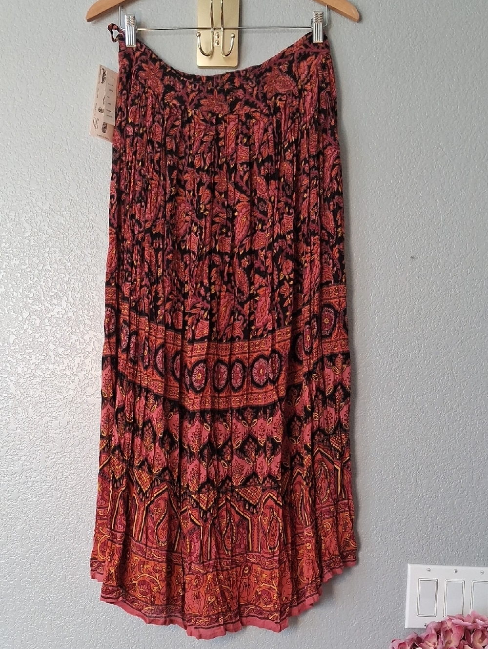 Chauory Tiered Red Floral Boho Maxi Skirt